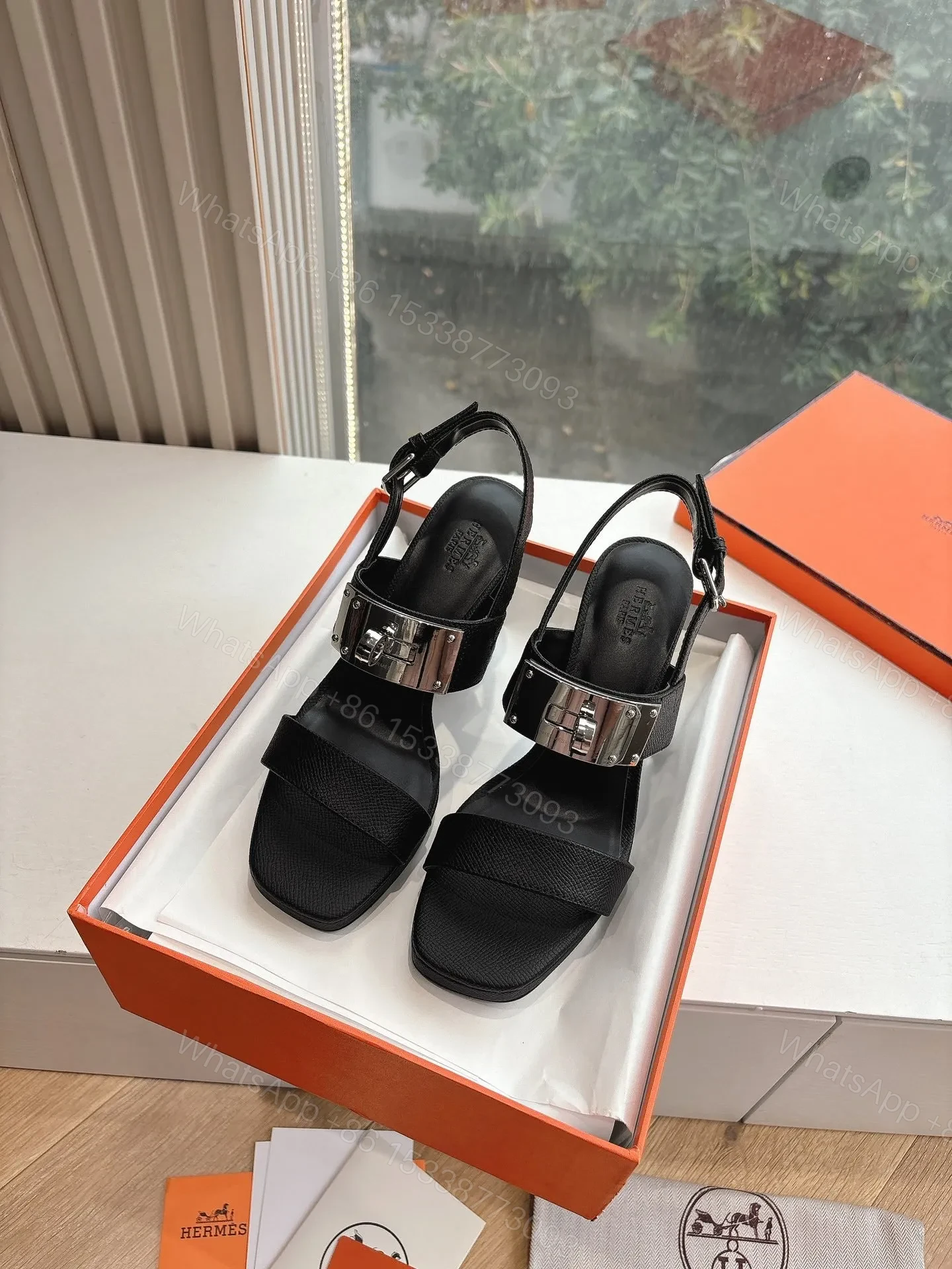 View 5 of Hermes Women Black Leather Sandals