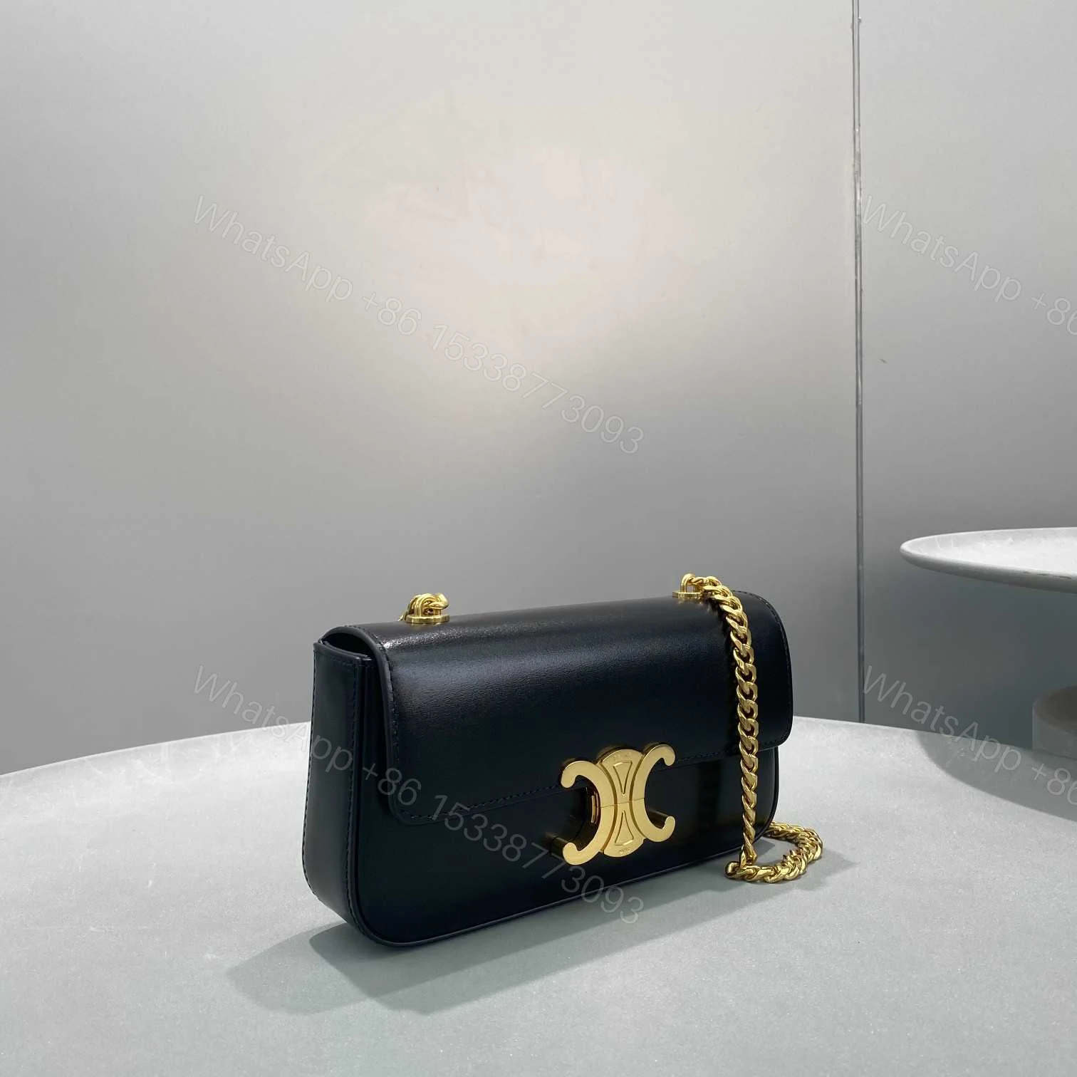 View 6 of CELINE CHAIN BOX TRIOMPHE BAG IN SHINY CALFSKIN BLACK