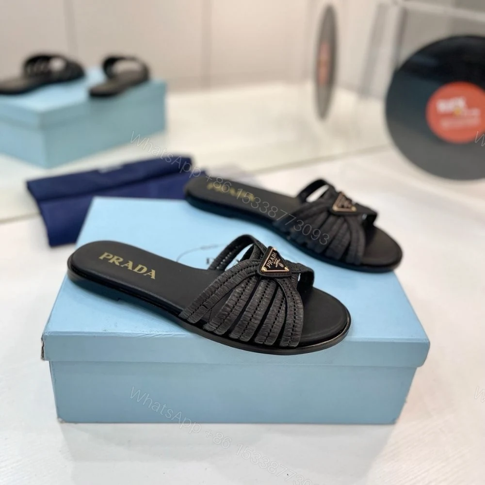 View 2 of Prada Crochet Slides Black