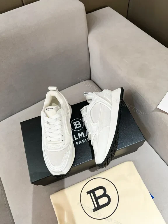 View 2 of Chic White Balmain High-Top Sneakers: Luxe Comfort