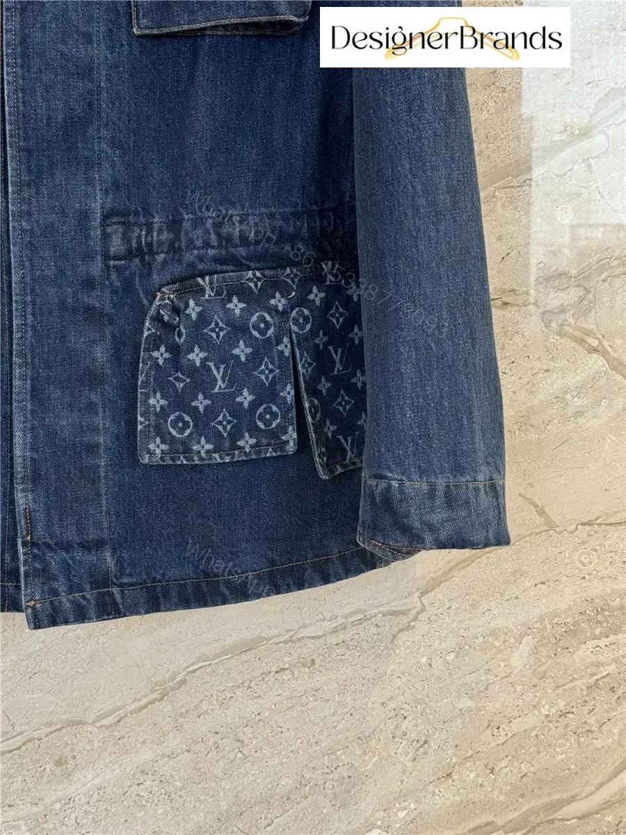 View 6 of Dark Indigo Denim Explorer Jacket: Monogram Detail, Structured Style