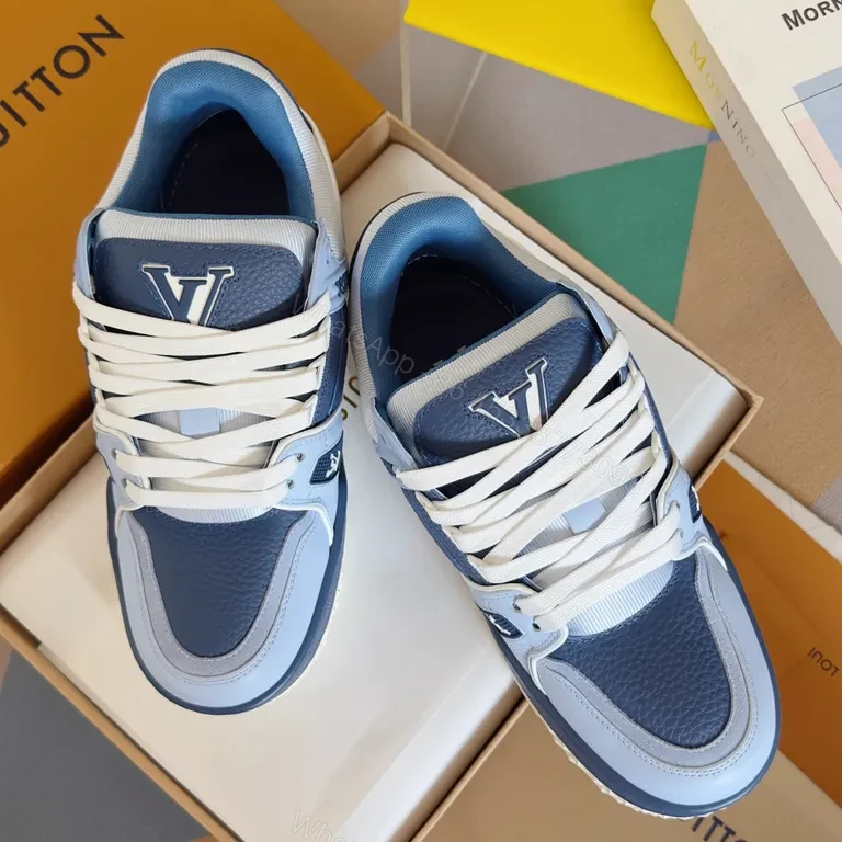 View 3 of Blue LV Luxury Sneaker: Premium Leather, Structured Texture, Everyday Comfort
