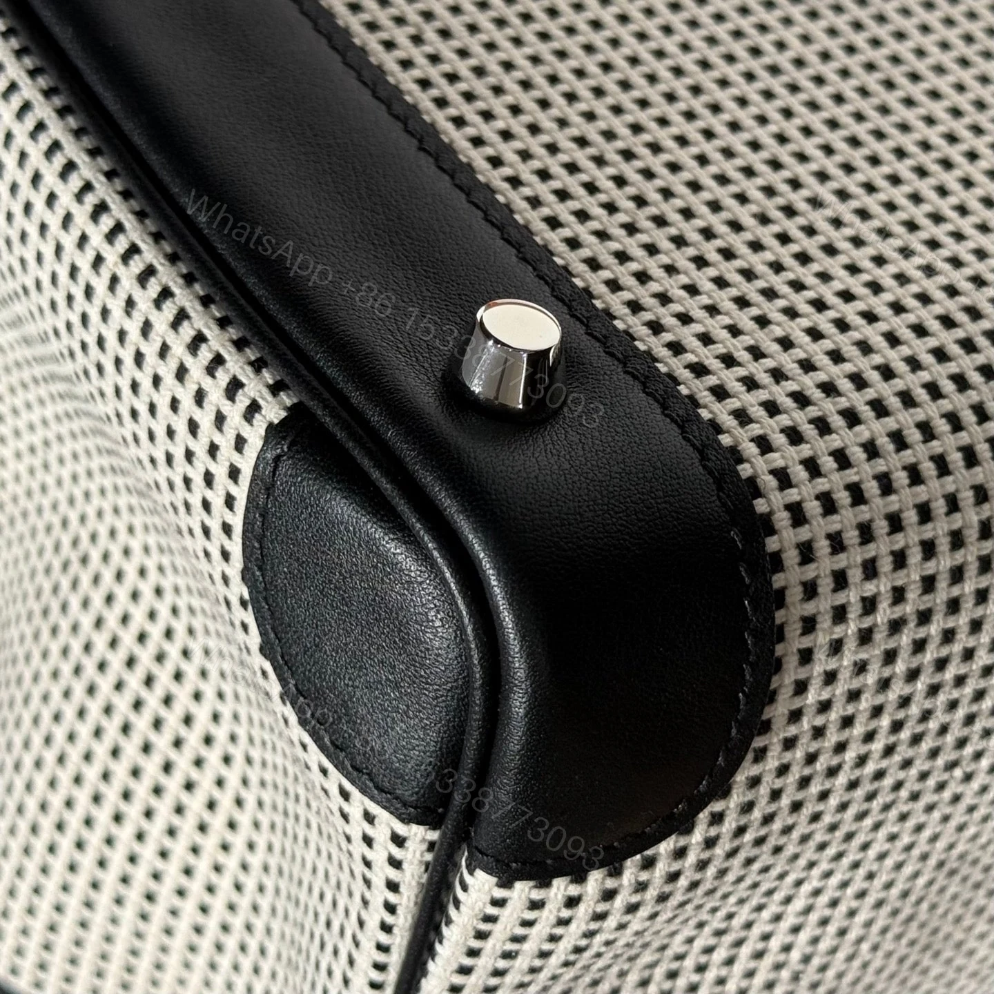 View 7 of Hermes BIRKIN 25CM IN BLACK SWIFT WHITE BLACK PLAID TOILE CANVAS (CUSTOM-MADE)