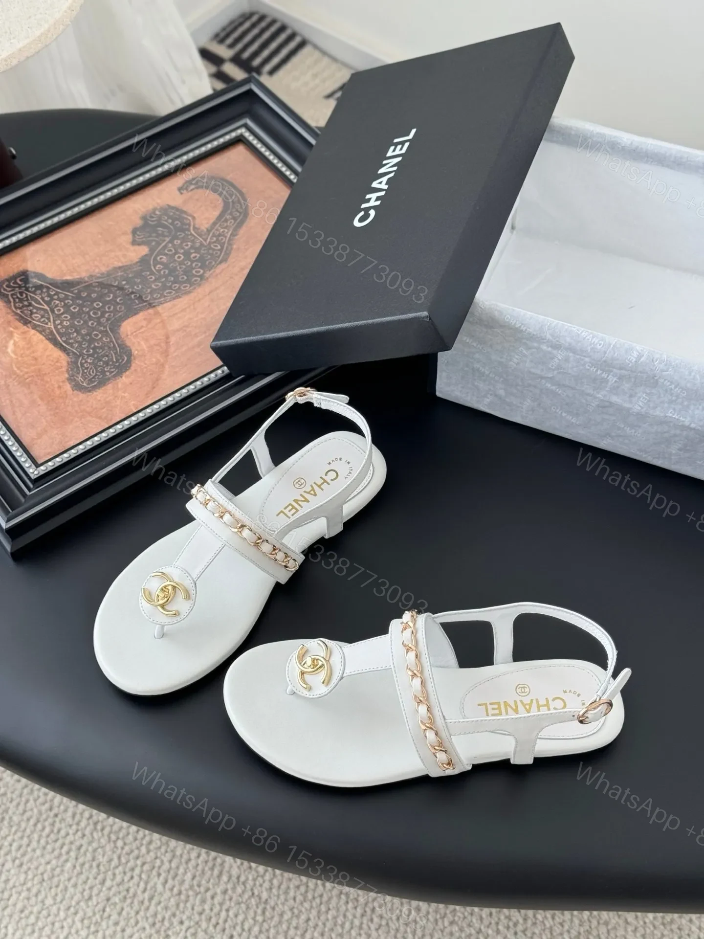 View 2 of Chanel Women White Leather Sandals