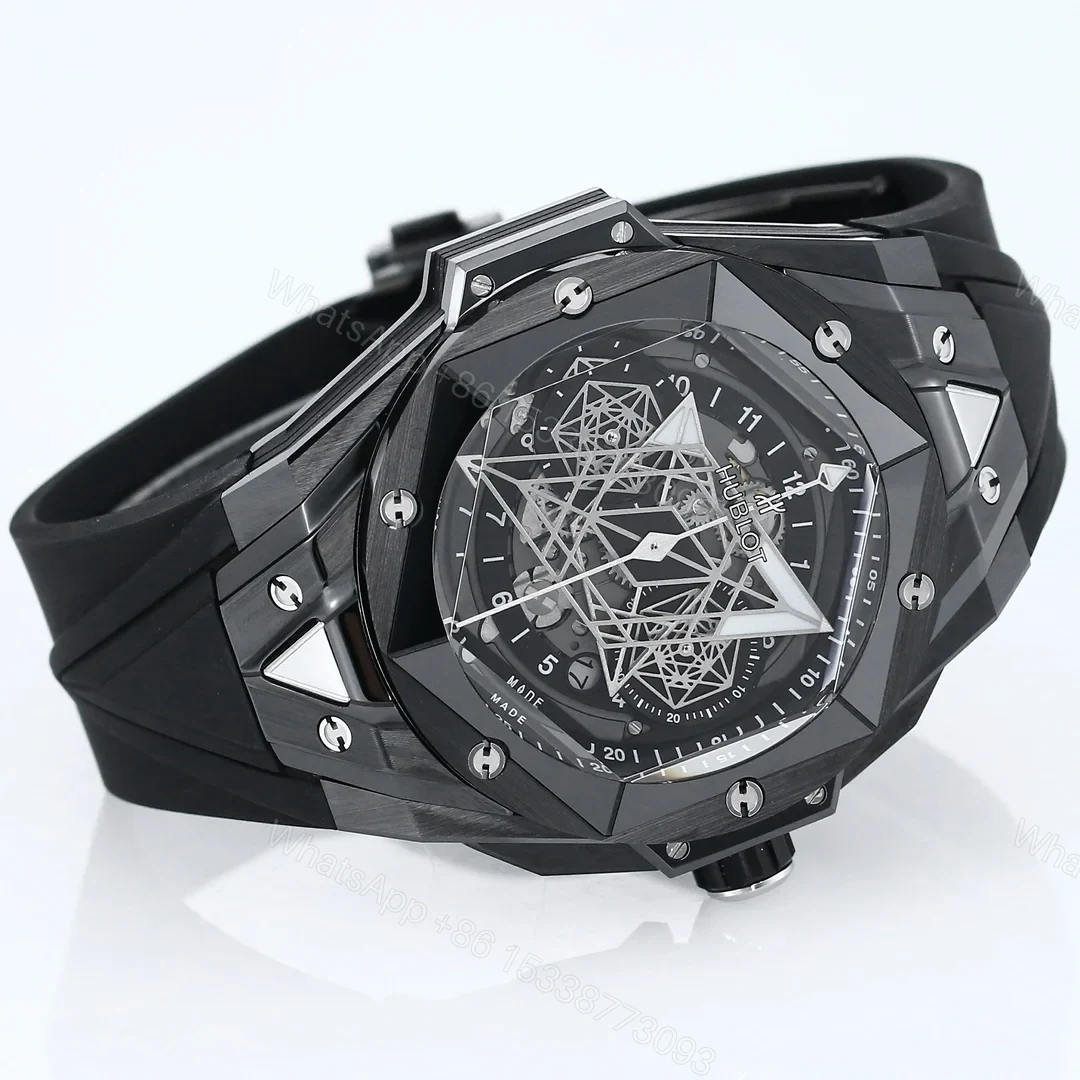 View 3 of Hublot Big Bang Sang Bleu Replica 45MM Premium Black Ceramic Rubber Strap Edition RG-HUBLOT-SANGBLEU-BLACK-45