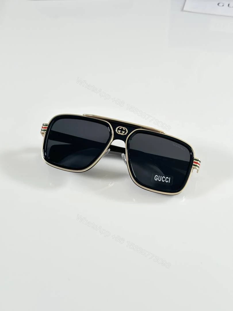 View 3 of First Copy Gucci Aviator Sunglasses Silver Frame Grey Lens