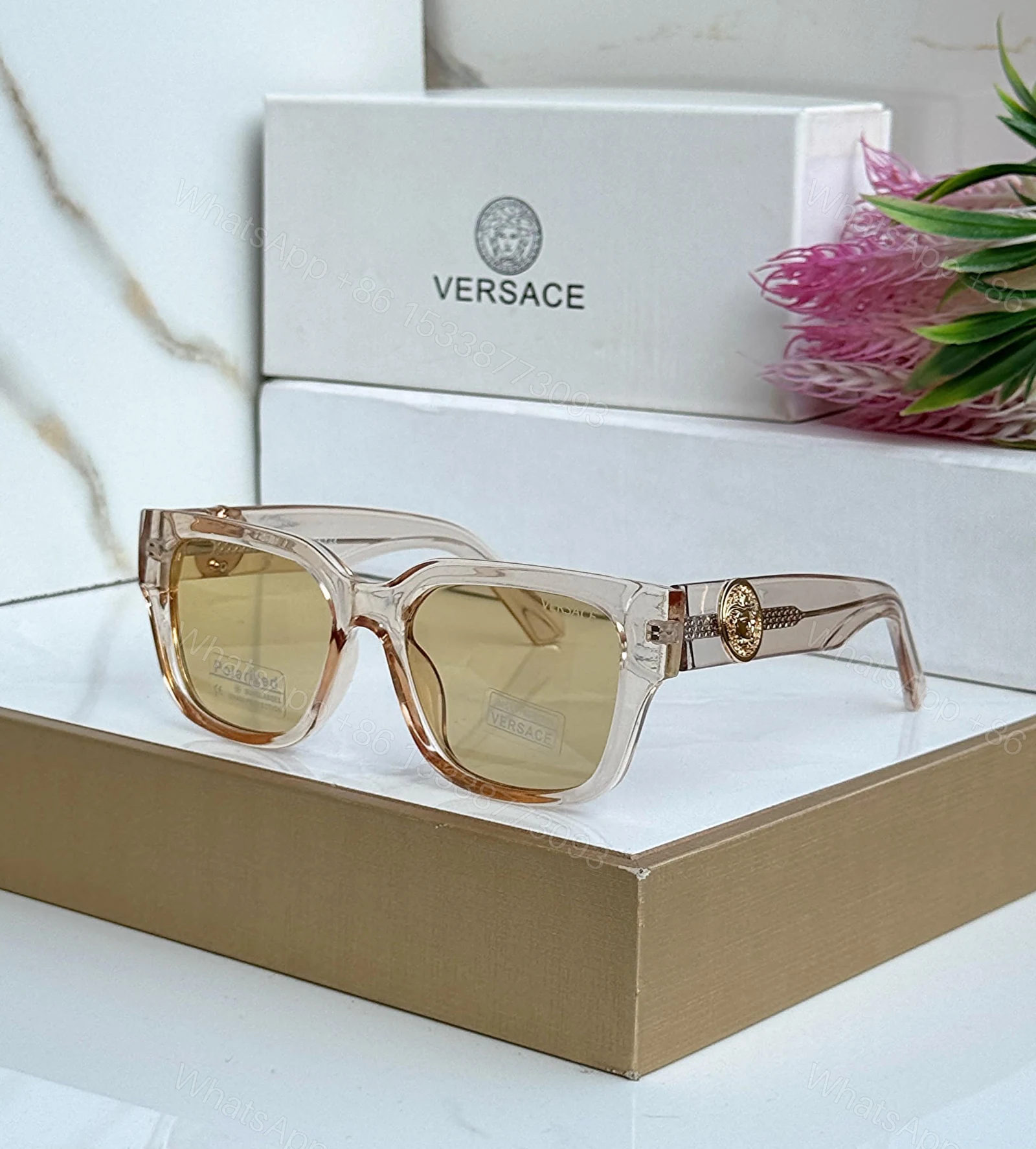 View 6 of Versace Square Polarized Black Transparent Sunglasses