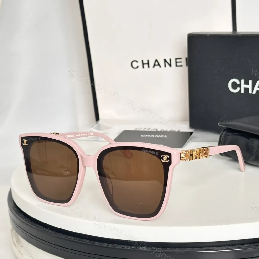 View 3 of Tortoise Shell Sunglasses, Gold Logo Accents, Square Design, UV Protection