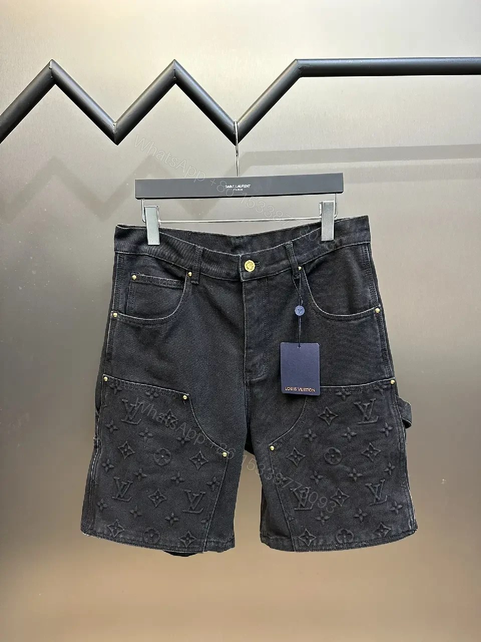 View 8 of Black Denim Louis Vuitton Embossed Bermuda Short