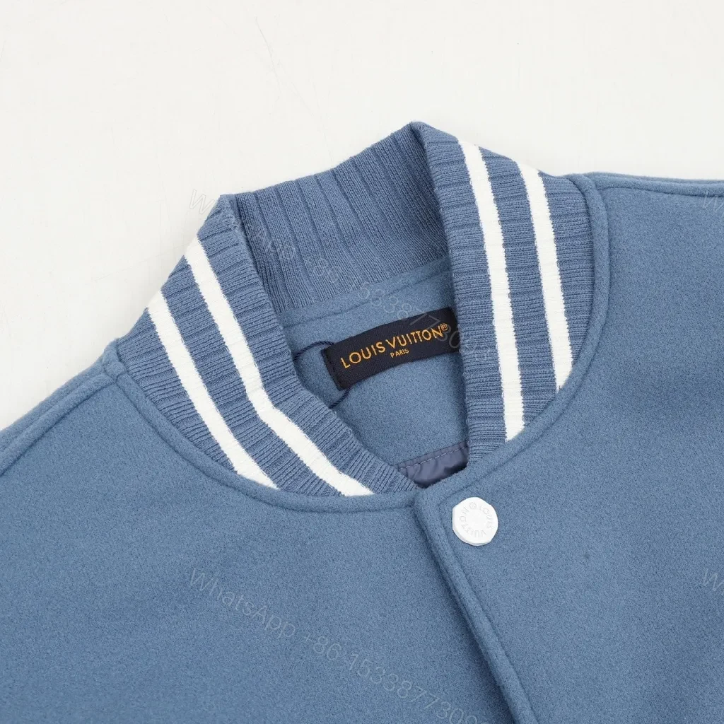 View 8 of Blue & Ivory Varsity Jacket – Textured Color Blocking, Brushed KnitComfort