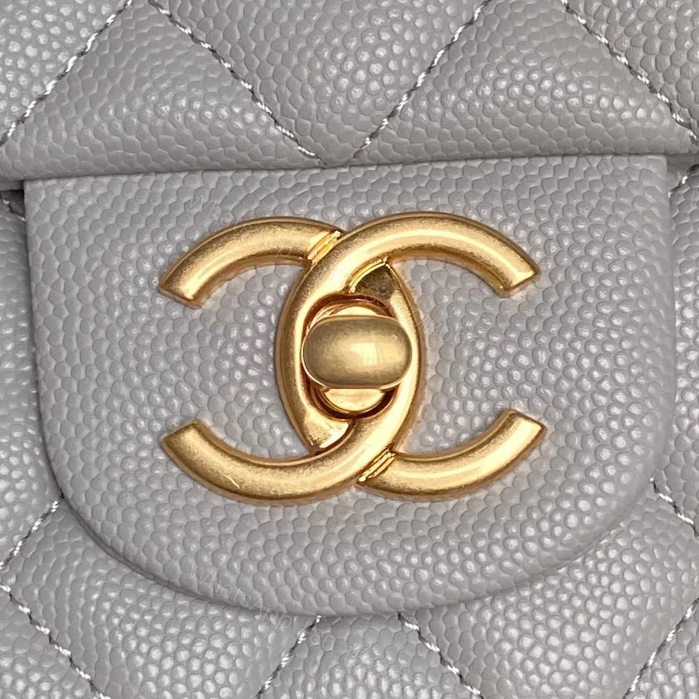 View 5 of Quilted Mini Flap Bag - Gold Chain, Grey Lambskin Leather