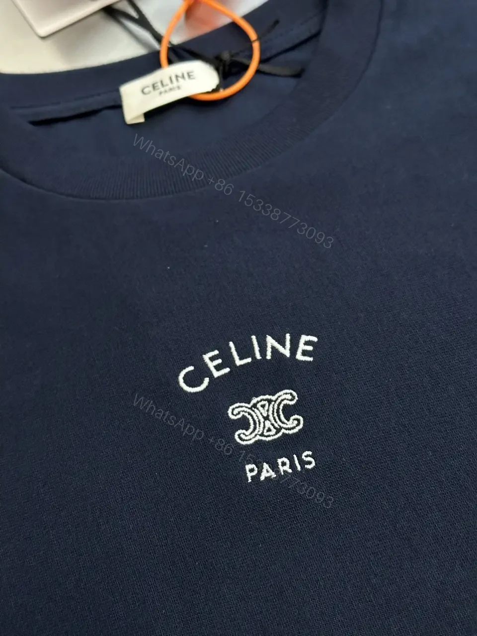 View 6 of Blue Cotton Oversized Tee with CELINE Logo