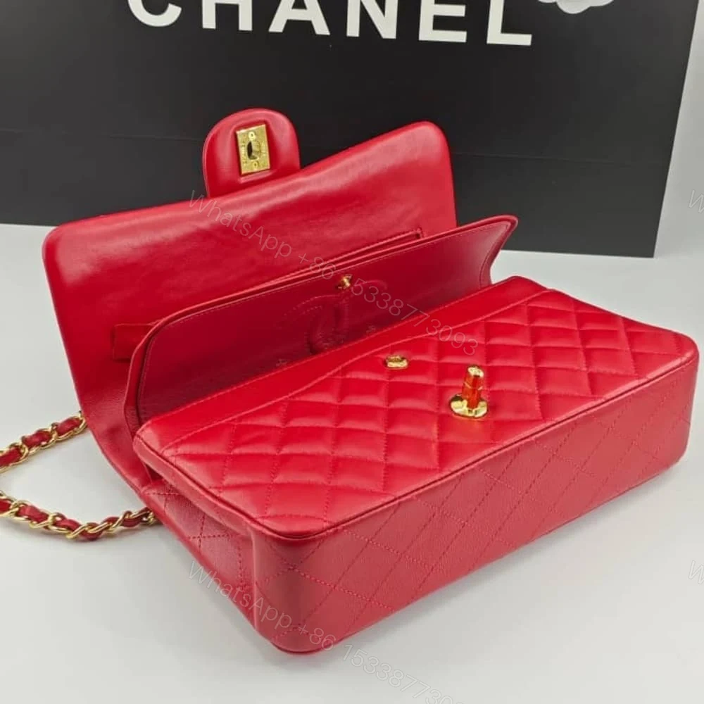 View 6 of Chanel Medium Classic Double Flap Red Gold Hardware 25Cm