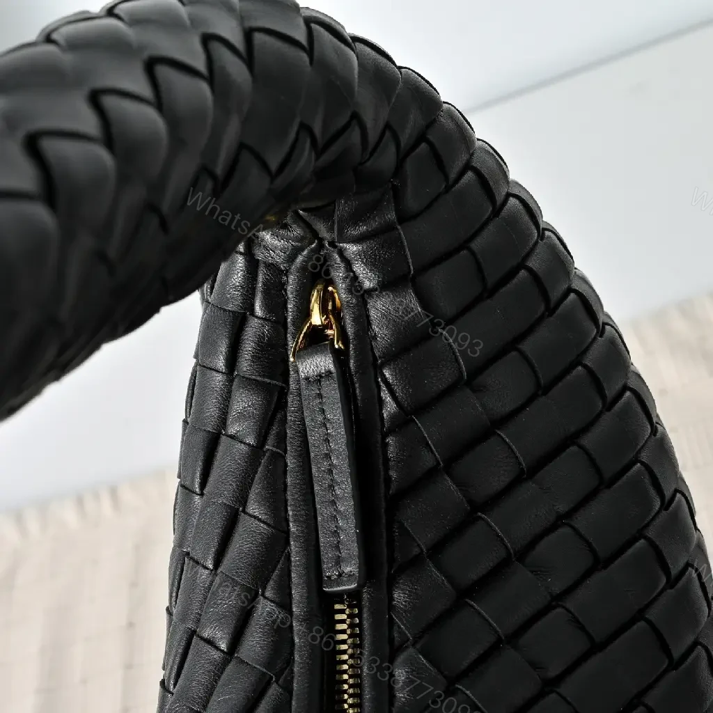 View 3 of Basketweave Handbag in Black – Premium Vegan Leather, Curved Handle, Compact Luxury Bag