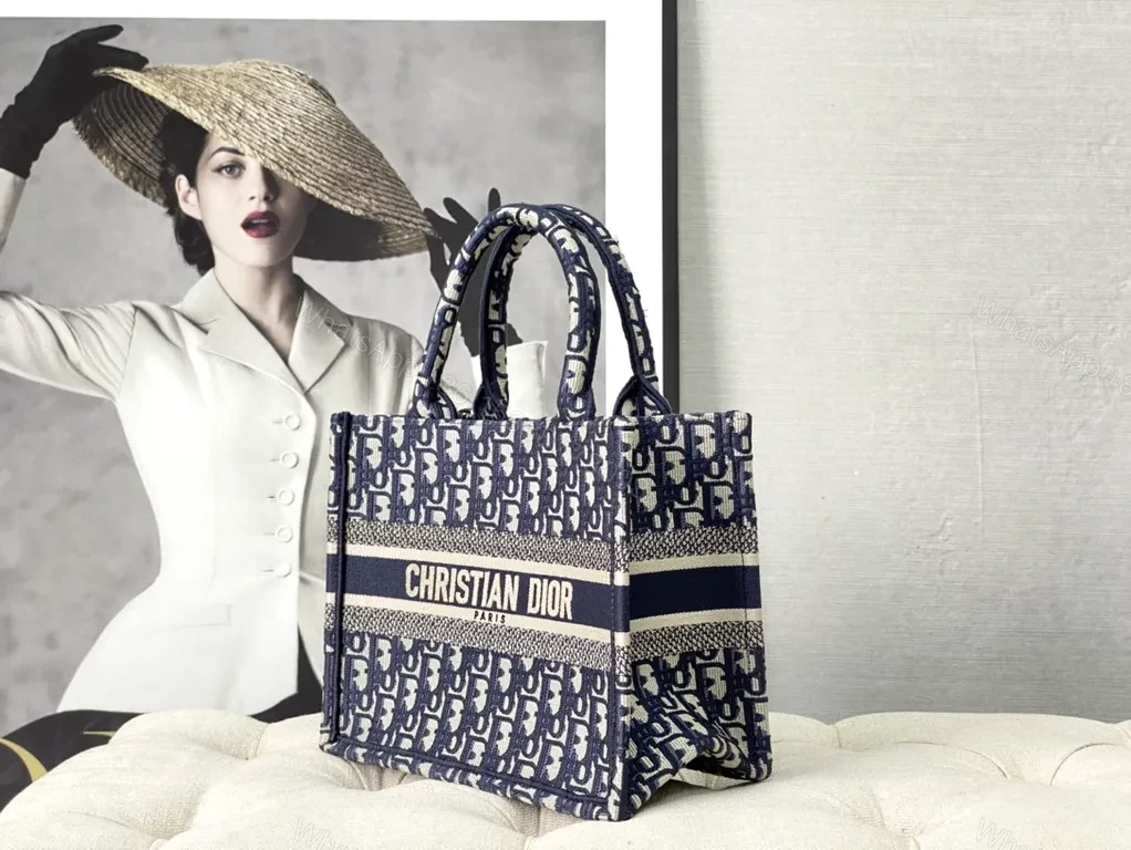 View 3 of Iconic Dior-Inspired Navy Beige Tote: Structured Luxury Bag