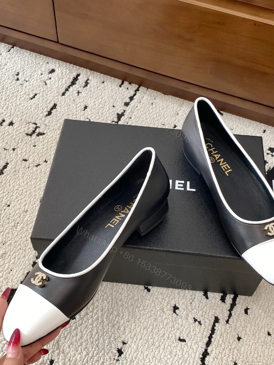View 3 of Black Leather Cap-Toe Ballet Flats, Modern Luxe Comfort