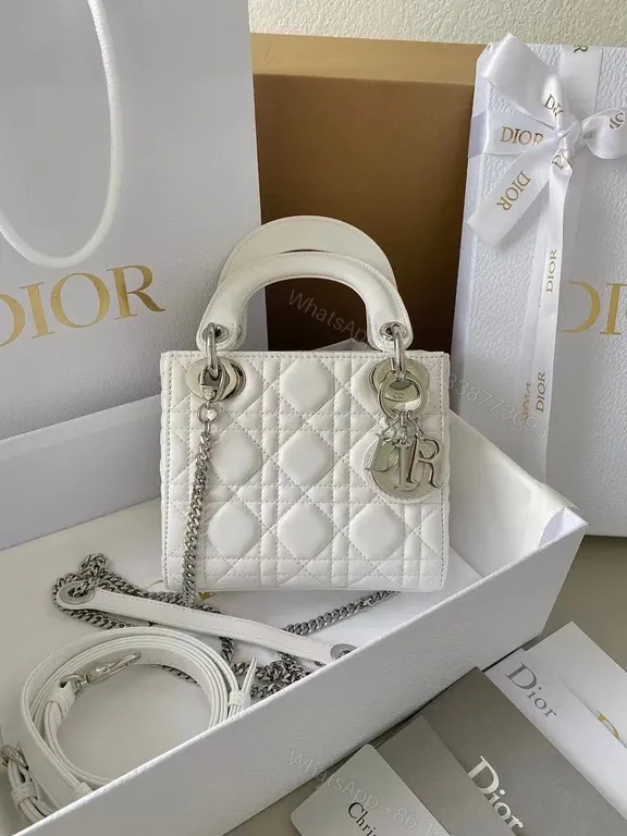 White Quilted luxury Handbag with Dior Charms + Chain Strap — view 1