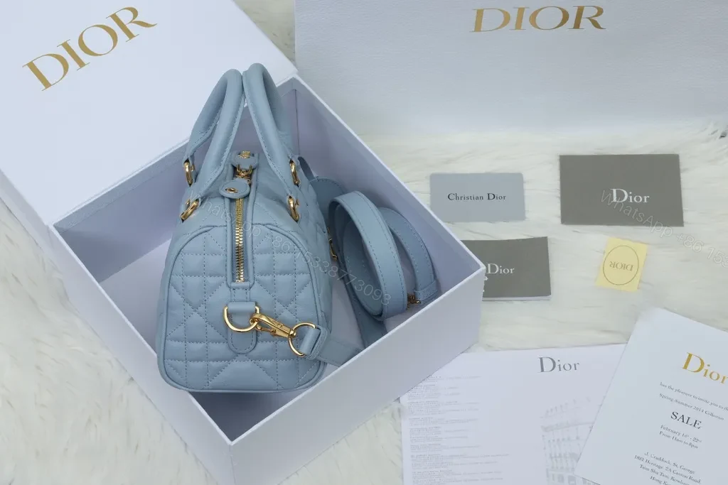 View 6 of Soft Blue Quilted Mini Satchel - Dior-Inspired Luxury Bag