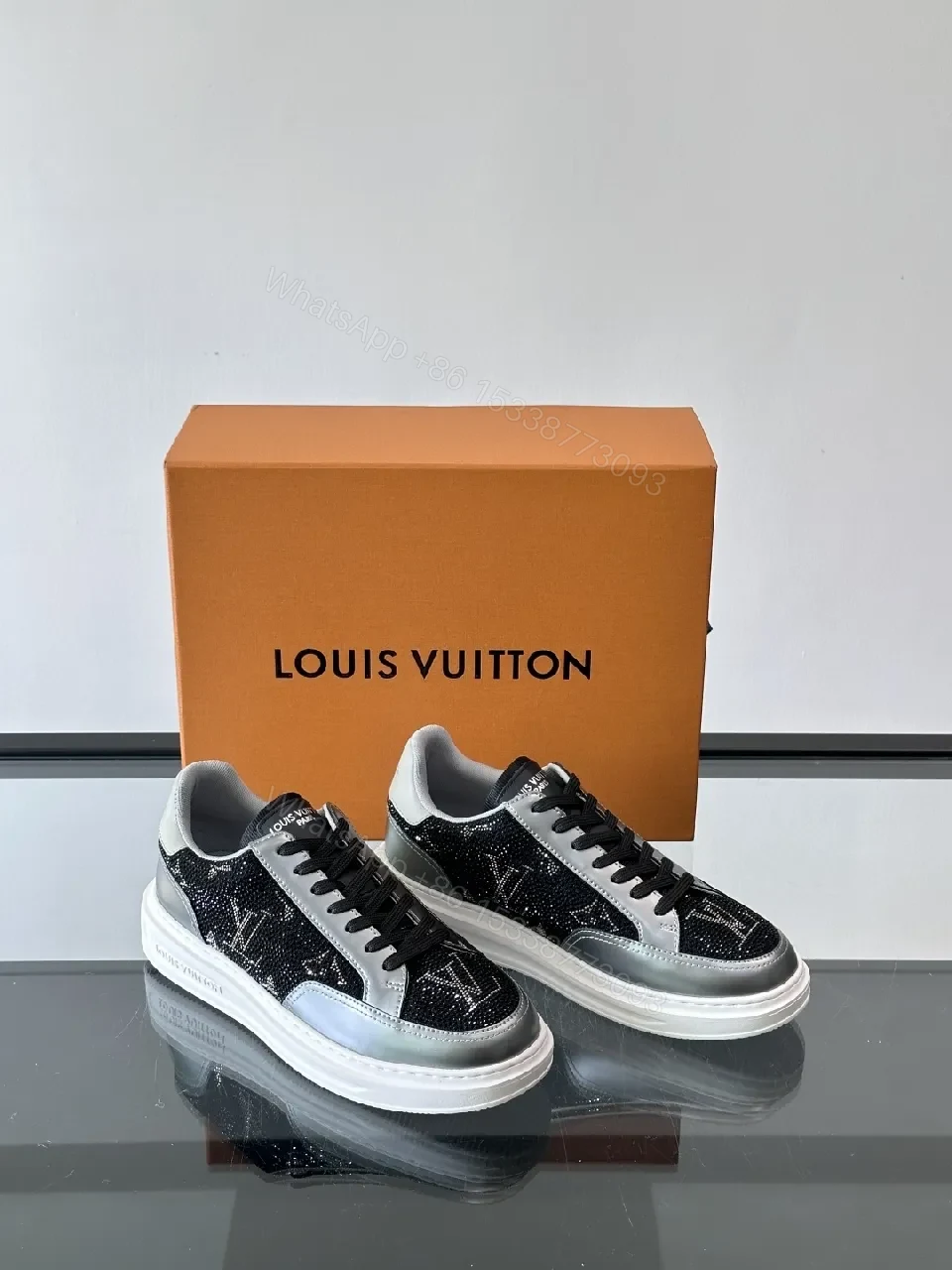 View 6 of Black Sparkle LV-Style Sneakers - Modern Glide, Subtle Luxe