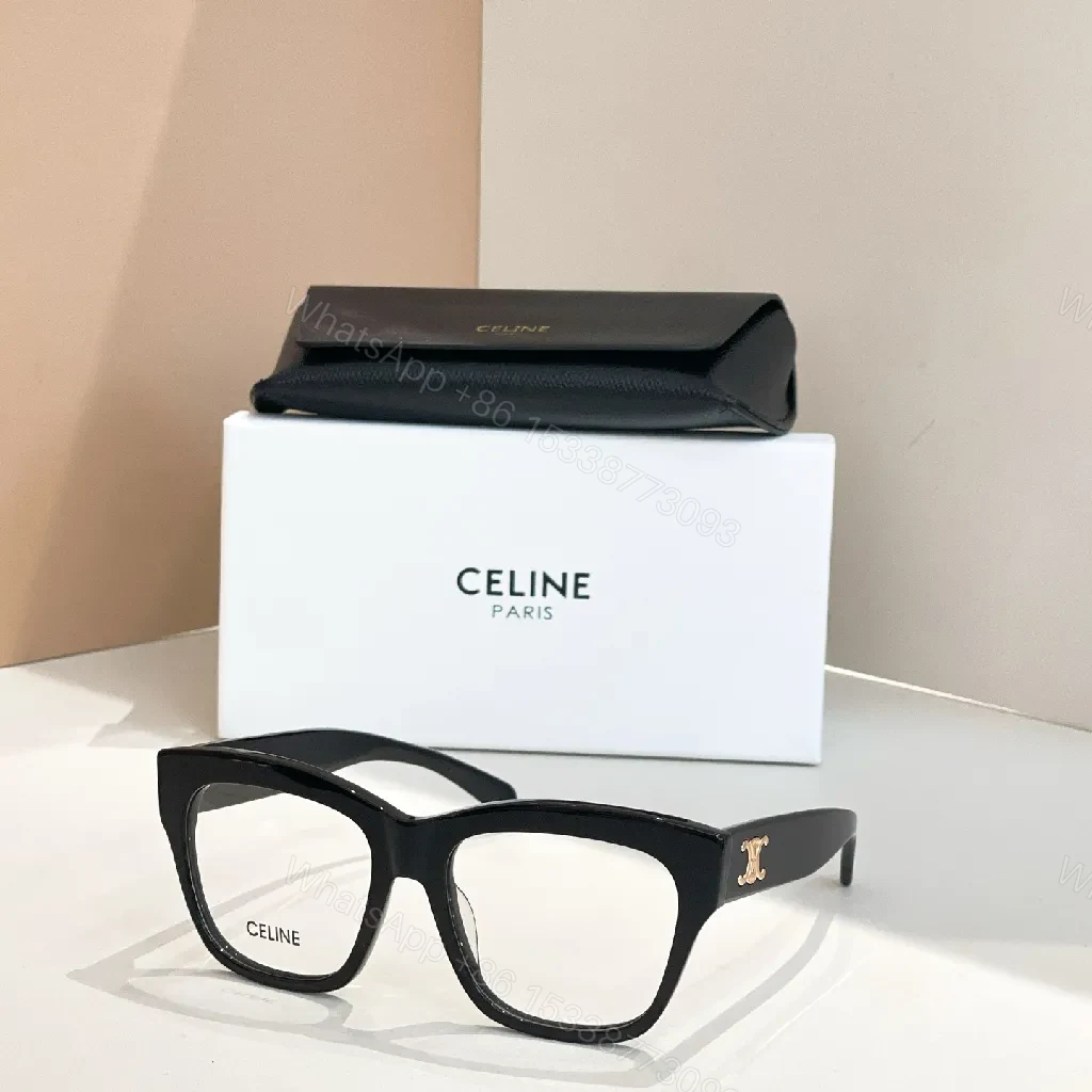 View 4 of Chic Black Acetate Cat-Eye glasses with Gold Logo Case