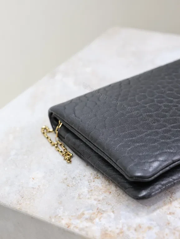 View 4 of Chic Leather Clutch with Gold Chain â€” Quiet Luxury Evening Bag