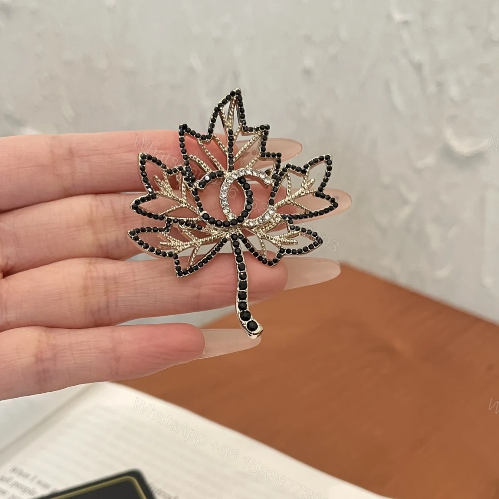 View 4 of Chanel Cc Leaf Brooch Black Gold