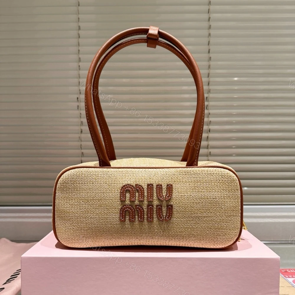 View 2 of MIUMIU WOMEN’S CANVAS AND BAG NATURAL BEAU 27CM