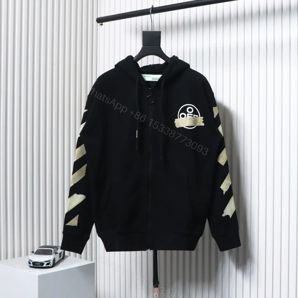 View 2 of Off-White Yellow Rubber Strip Zipper Hoodie