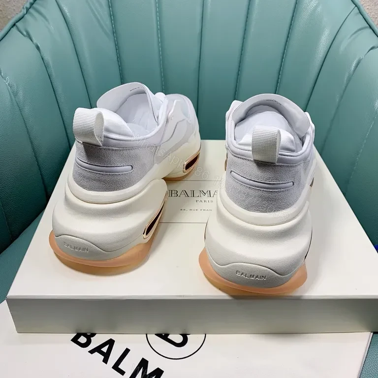 View 3 of White Leather Suede Runner | Sculpted Cushion, Balmain-Inspired Sneakers