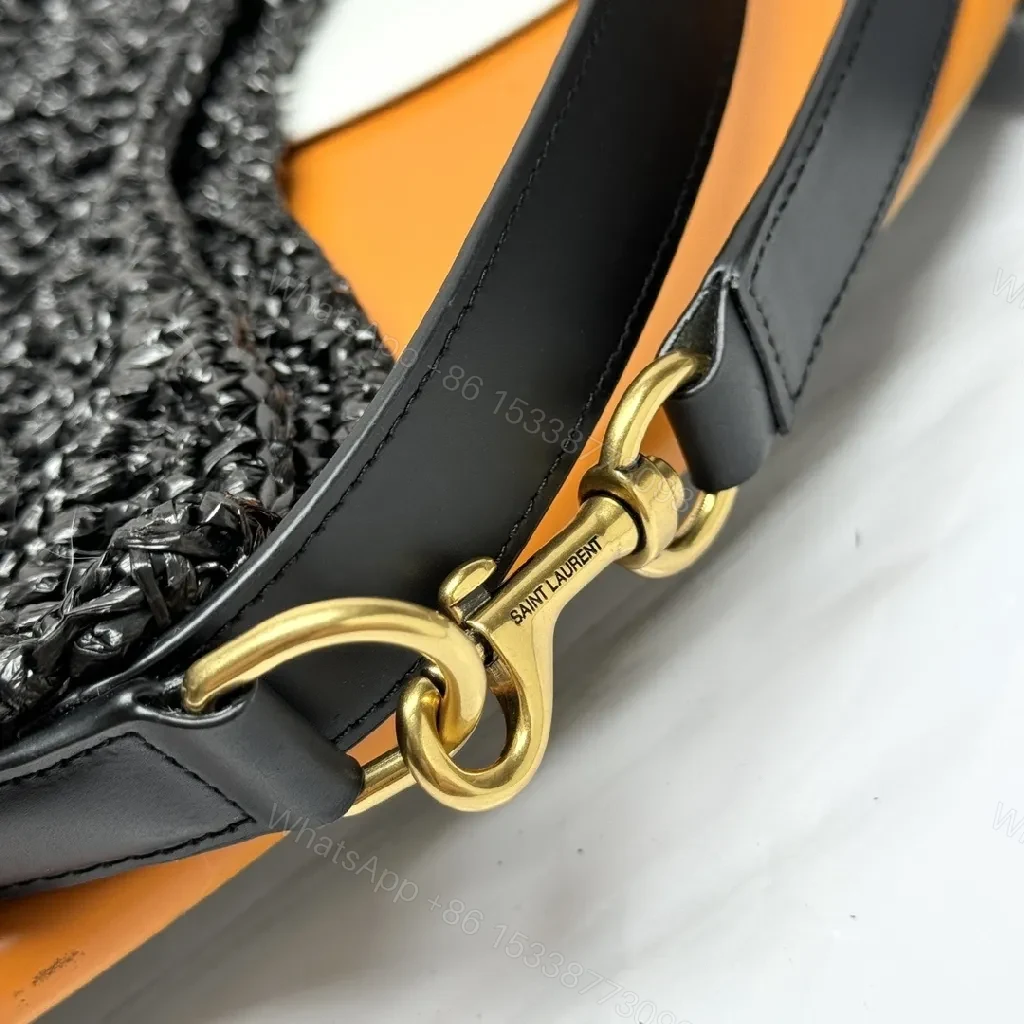View 7 of Handwoven Mesh Tote: Luxe Black, Gold Logo, Everyday