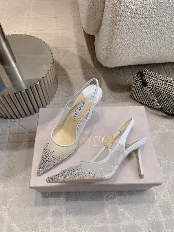 Crystal-Embellished Pointed-Toe Slingbacks - Elegant Glam Heels — view 1