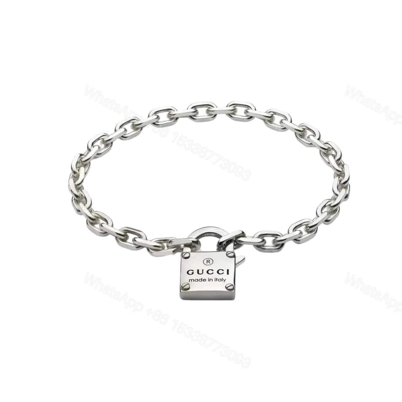 GUCCI TRADEMARK SILVER CHAIN BRACELET WITH PADLOCK — view 1