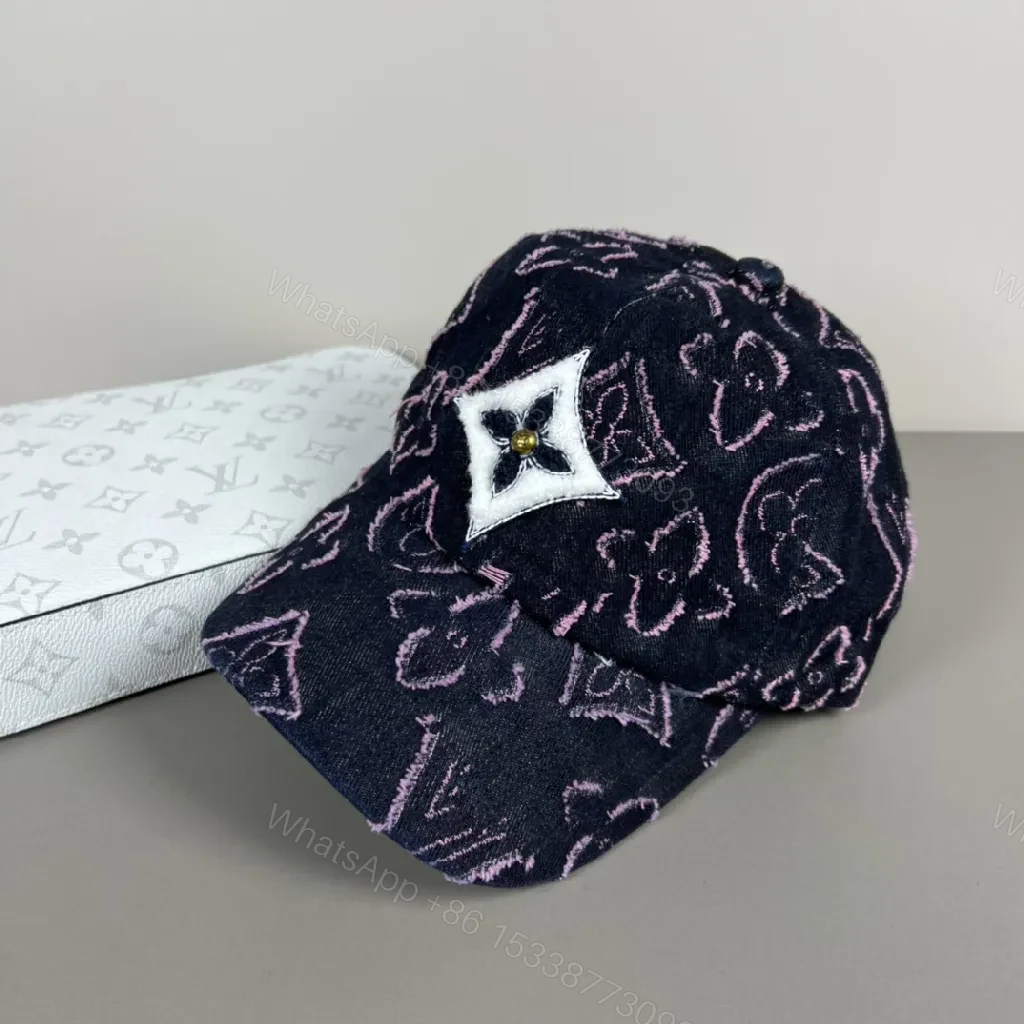 View 6 of Textured Pattern Cap: Navy Denim, Pink Stitch, Luxury Flair