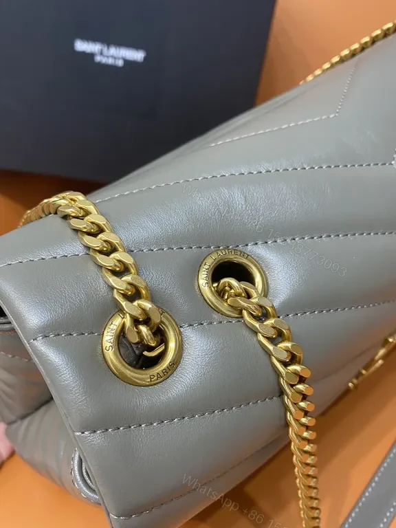 View 6 of Chevron Grey Leather Bag â€” MatelassÃ©, Gold YSL Hardware, Envelope Style