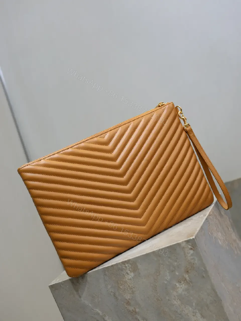View 4 of Quilted Leather Chevron Clutch with Wrist Strap - Day-to-Night Carry