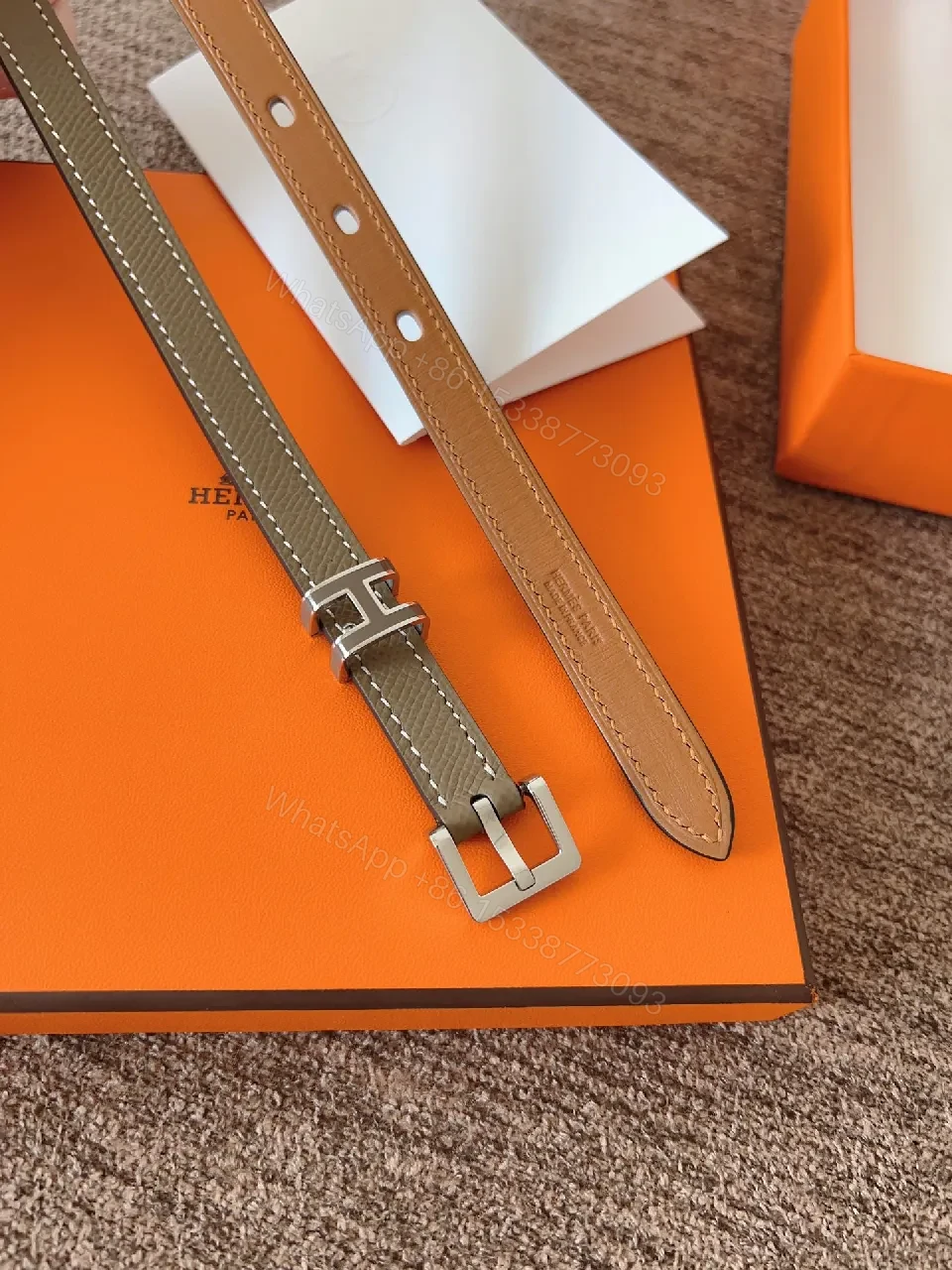 View 8 of Taupe Leather Belt - Slim, Minimalist, Durable, Quiet Luxury Belt