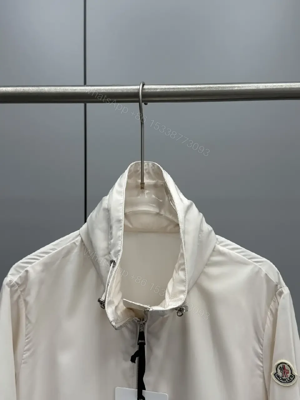 View 5 of Off-white Nylon Windbreaker Zip-Up Jacket with High Collar