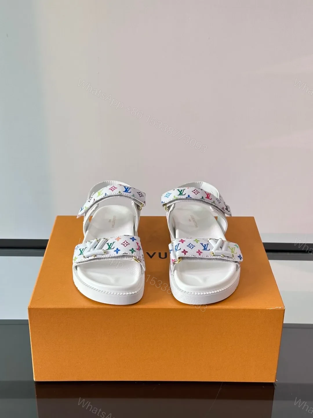 View 2 of LV Men White Canvas Multicolor Logo Sandals