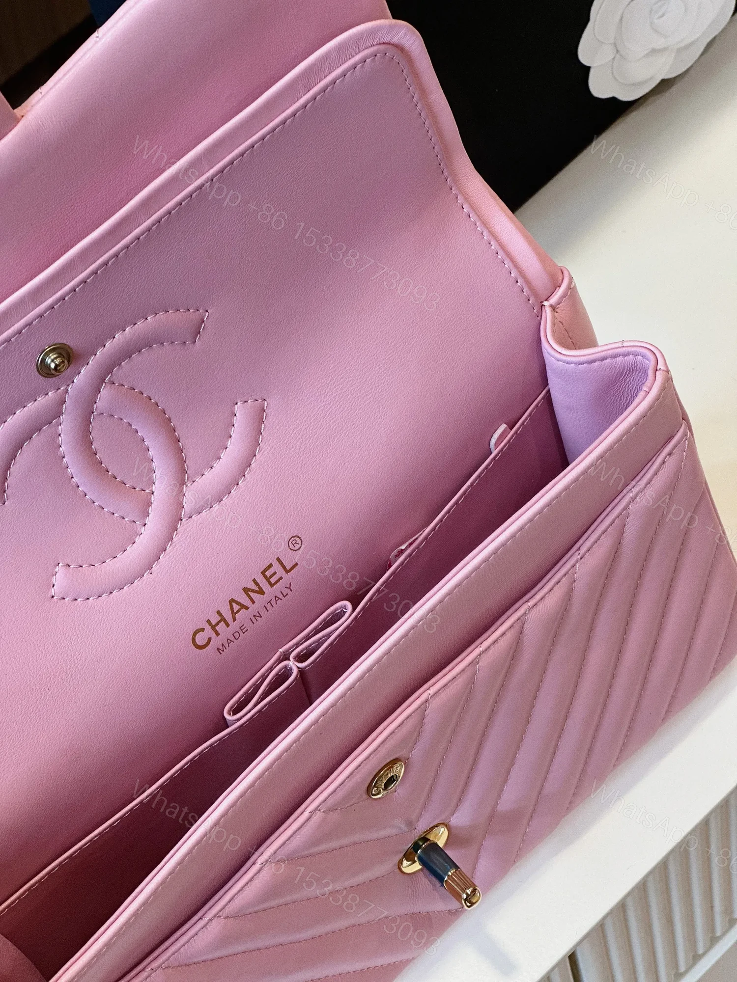 View 6 of Chanel Classic Handbags V-Pattern Pink Lock Gold 23cm