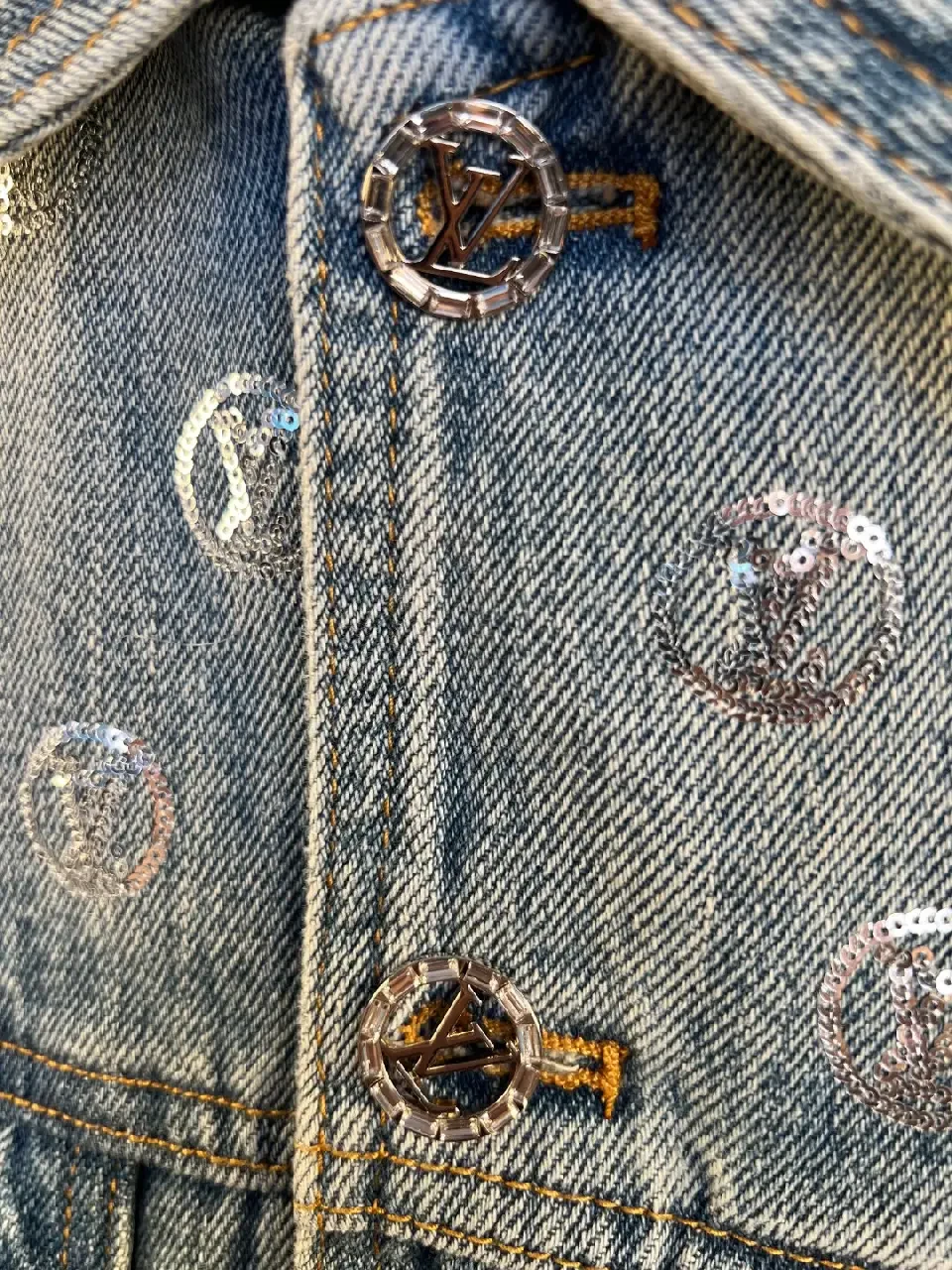 View 7 of Blue denim jacket with monogram print for everyday luxury casualwear