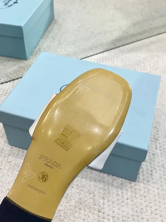 View 2 of Chic White Prada Logo Slide â€” Minimalist Luxury Footwear