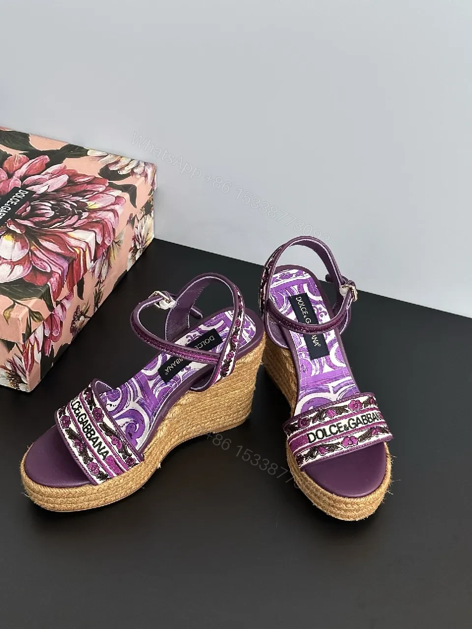 View 7 of Purple Embroidered Espadrille Wedge Sandals - Luxe Comfort
