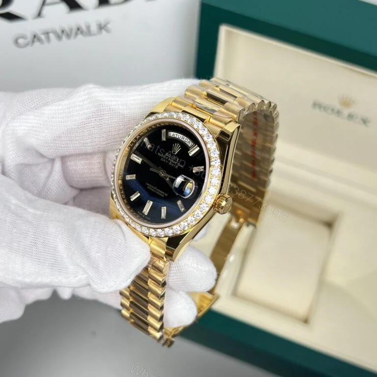 View 3 of Day-Date 40mm Super Clone 18K Gold Wrapped Black Dial Diamond Bezel