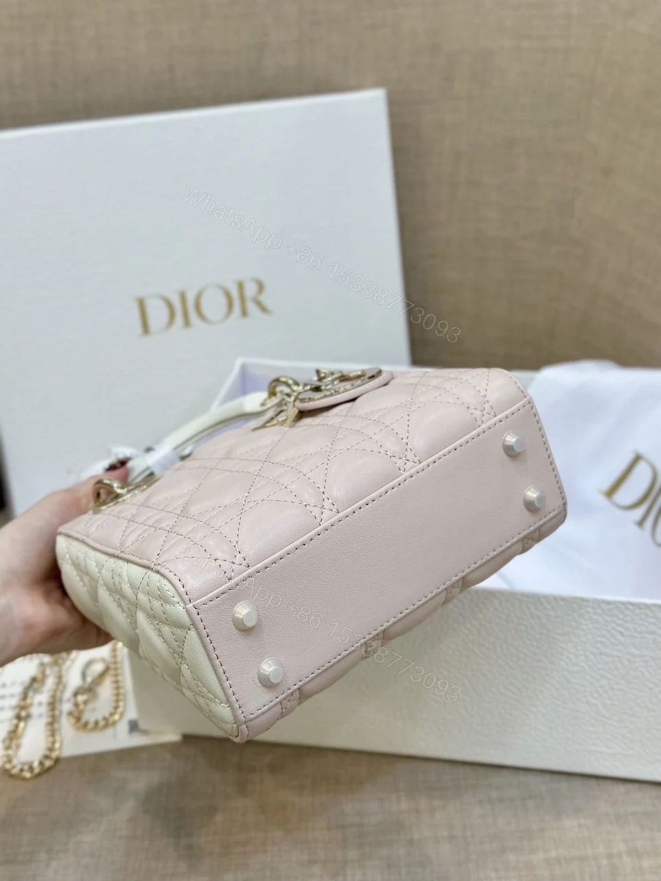 View 2 of Dior Lady Mini Handbag for Women Pink Cowhide Like Auth 18cm