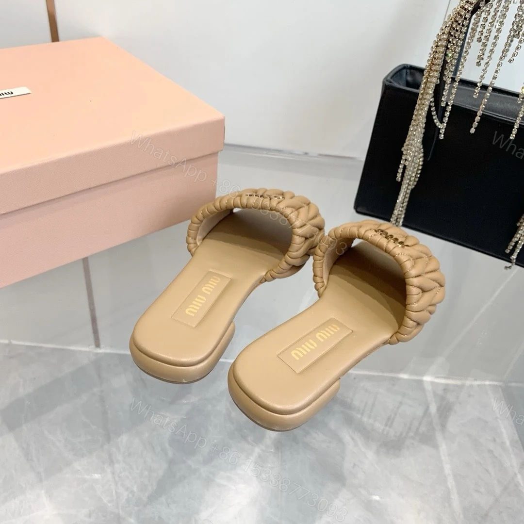 View 8 of MIUMIU MATELASSÉ NAPPA LEATHER SLIDES SAND BEIGE 5XX605 88T F0036 F 010