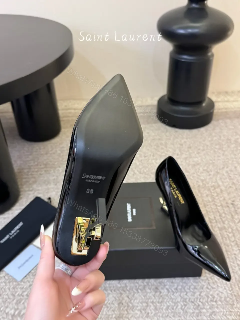 View 2 of Satin Black Pointed-Toe Pumps: Sophisticated, All-Day Comfort