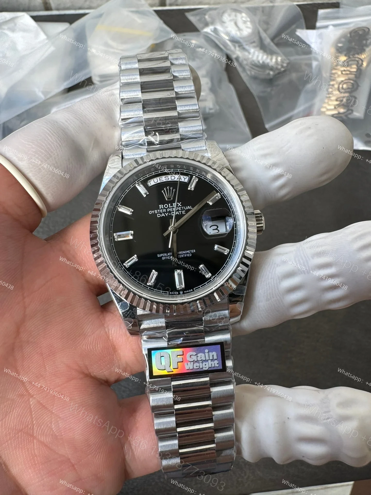 Rolex Day-Date M228236-0004 1:1 Replica Black Diamond Dial 40MM 3255 Movement Presidential Bracelet Super Clone Watch — view 1