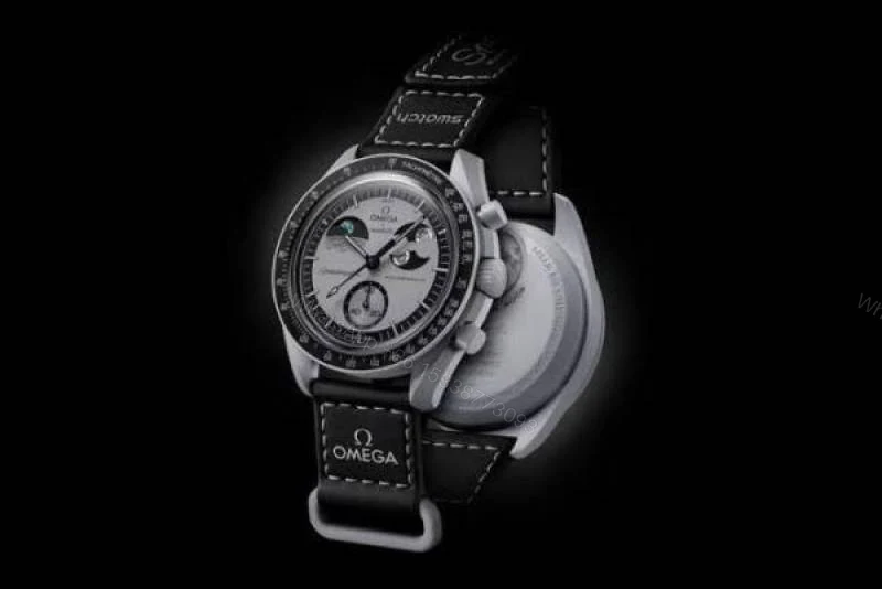 View 4 of First Copy Omega Speedmaster Moonphase Chronograph Automatic Watch With Black Leather Strap And Premium Finish