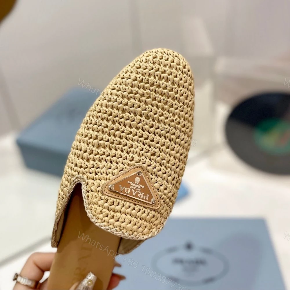 View 9 of Prada Woven Fabric Mules Natural