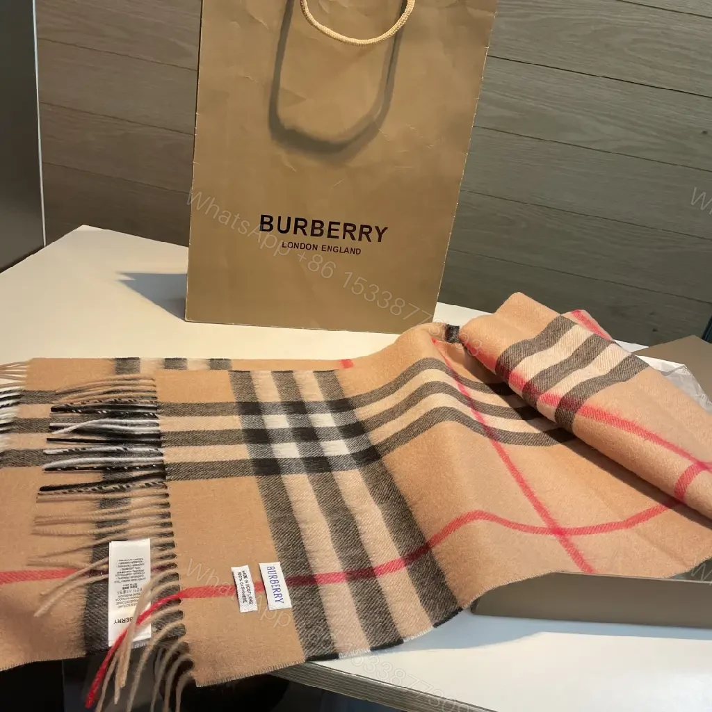 View 3 of Warm Wool Blend Check Scarf - Luxury, Oversized Wrap, Fringed Edges